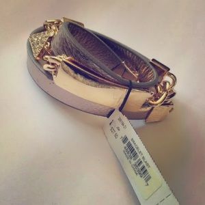 GUESS Gold-Tone ID Plaque Faux-Leather Bracelet